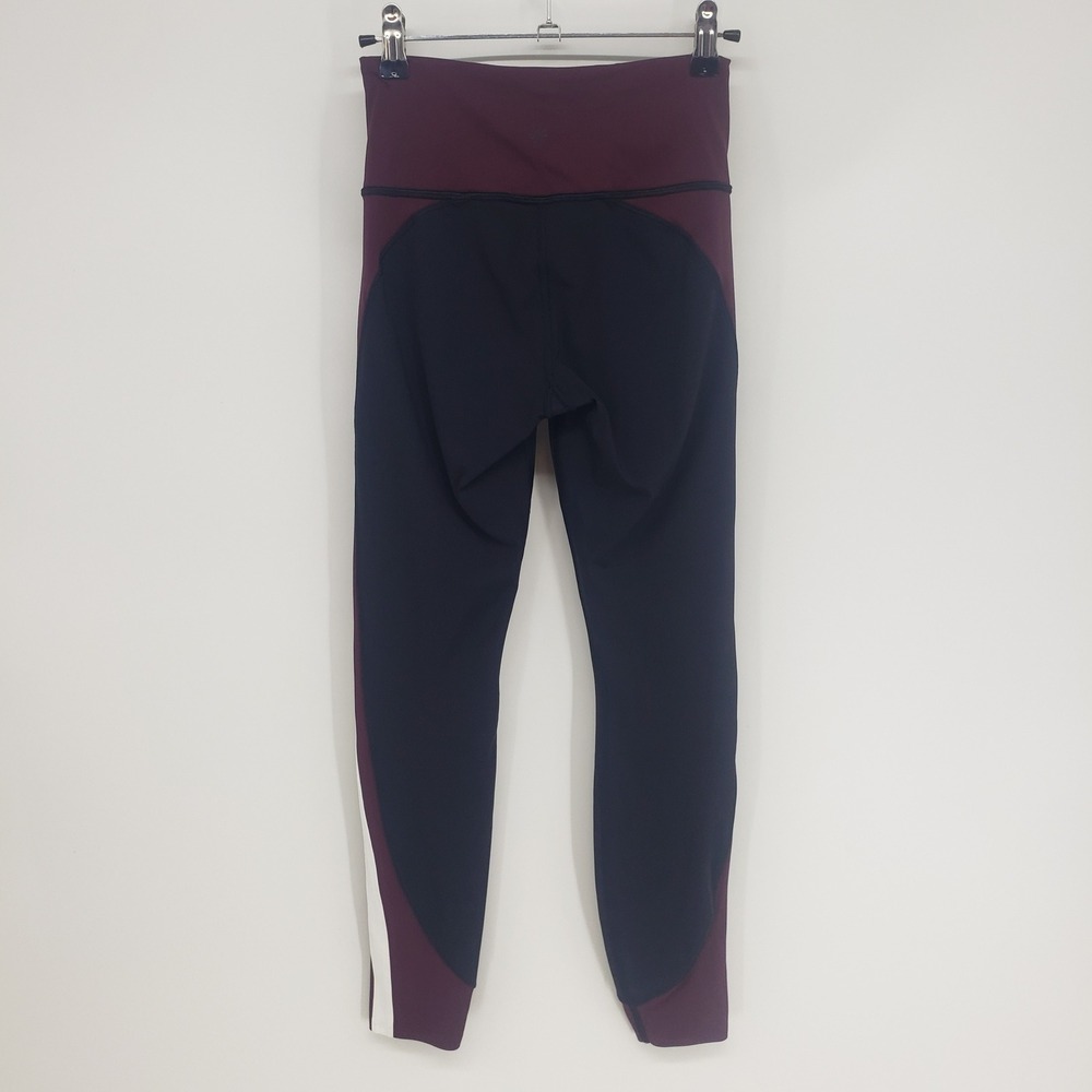 Athleta Crunch 7/8 Leggings Women XXS Black Burgundy Colorblock Stripe Workout - Picture 4 of 10